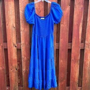 Woderow Blue Casual Maxi Sundress with Puff Sleeves Size XL